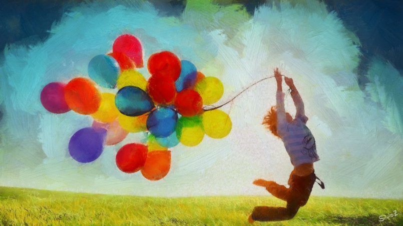 Dziecko, balony, radość